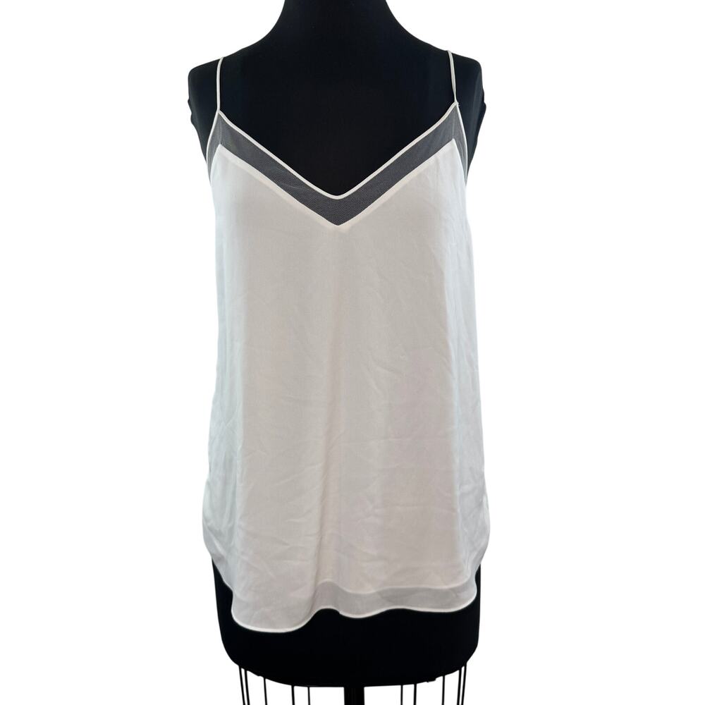 BABATON Aritzia White Cami Top Sheer Trim V-Neck Curved Hem Spaghetti M Medium